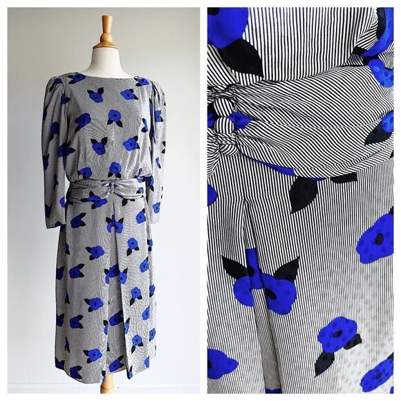 Raul Blanco Dresses & Skirts - VINTAGE RAUL BLANCO | Stunning Silk Blue Poppy Dress | Best fit L